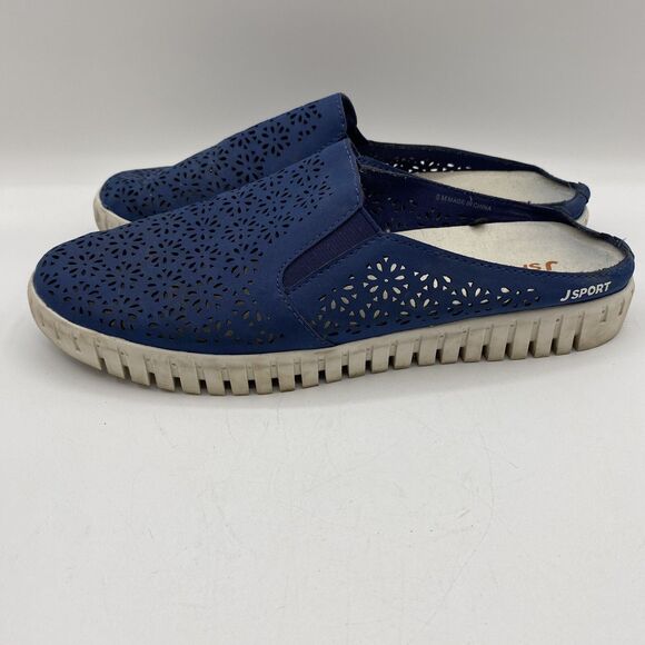 Jsport Women's Navy Floral Laser Cut Slip On Mule Sneaker Size 8 - Picture 3 of 7